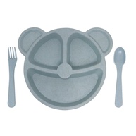 Prato com Divisória + Talheres Infantil em Formato de Urso Azul - Ideal para Introdução Alimentar BLW - imagem 1