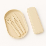 Kit Alimentação Infantil Fibra de Trigo com Prato e Talheres em Estojo Portátil - Ideal para Crianças Maiores - imagem 1