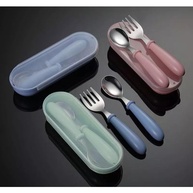 Kit Talheres Infantil Rosa com Estojo - Garfo e Colher em Aço Inox 304 para Bebês - imagem 1
