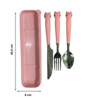 Kit Talheres em Inox 3 Peças com Estojo Portátil Reutilizável - Rosa Gatinho - imagem 3