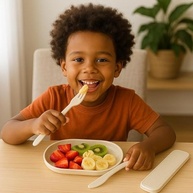 Kit Alimentação Infantil Fibra de Trigo com Prato e Talheres em Estojo Portátil - Ideal para Crianças Maiores - imagem 4