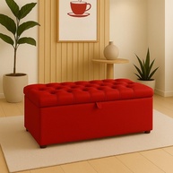 Baú Organizador Puff Estofado 90x40x42cm - Multiuso com Tampa Lisa Preto, Assento e Armazenamento para Sala e Quarto - imagem 5