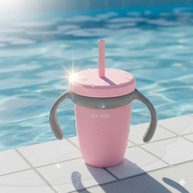 Copo de Transição Infantil 240ml com Canudo de Silicone Anti-Vazamento e Tampa Higiênica - Rosa - imagem 5