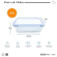 Conjunto 5 Potes de Vidro 640ml com Tampa Hermética - 4 Travas, Microondas e Freezer - imagem 3