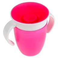 Copo Infantil com Tampa de Silicone Antivazamento - 210ml com Alça Ergonômica Rosa e Branco - imagem 1