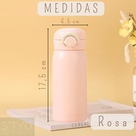 Garrafa Térmica Rosa 350ml - Parede Dupla Inox com Tampa Abre e Fecha Fácil - imagem 3