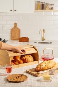 Porta Pães com Tampa Retrátil em Bambu Ecológico - Estilo Mimo Style, Bege - imagem 3
