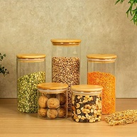 Oikos - Kit 11 Potes de Vidro com Tampa de Bambu Herméticos - Armazenamento Inteligente e Elegante - imagem 3