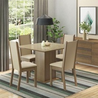 Conjunto Sala de Jantar Madesa Moscou Plus - Mesa com Tampo de Vidro e 4 Cadeiras | Estilo Rustic/Crema/Pérola - imagem 2