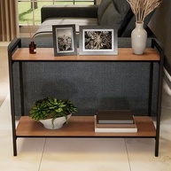 Mesa Lateral Industrial com Estrutura Metálica Preta e Tampo em MDF Freijó – Moderna e Elegante para Sala e Decoração - imagem 2