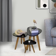 Kit Trio Mesinhas Laterais Retro com Tampo Orgânico Preto - Pé Palito Moderno - imagem 4
