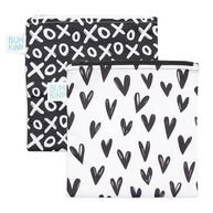 Bumkins Saco Reutilizável para Sanduíche e Lanche com Zíper - Tecido Impermeável, Lavável e Livre de BPA - Estampa Corações e XOXO (Pacote com 2) - imagem 1