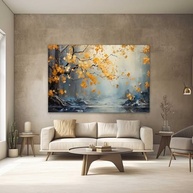 Quadro Decorativo Arte Folhas Amarela 90x60 - Tecido Premium para Quarto e Sala - imagem 2