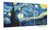 Quadro Decorativo Van Gogh Noite Estrelada 120x60cm | 3 Peças em Tecido Premium - imagem 1
