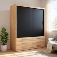 Guarda-Roupa Solteiro Capri 2 Portas Correr 6 Gavetas - Design Moderno em Teka e Onix - imagem 5