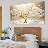 Quadro Decorativo Floral com Pintura de Árvore da Prosperidade - Tela Canvas Horizontal para Sala, Quarto e Hall - imagem 2