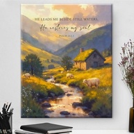 Arte de Parede com Versículo Bíblico Salmo 23:2-3 - Decoração Religiosa Moderna em Tela emoldurada - imagem 2