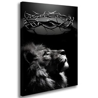 Quadro Decorativo Leão de Judá 85x60cm - Tela Canva com Armação de Madeira Preta e Branca - Arte Cristã para Sala e Escritório - imagem 2