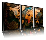Quadro Decorativo Mapa Mundi 80x60cm - 3 Telas para Sala e Hall - imagem 2