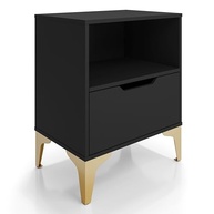 Mesa de Cabeceira com Gaveta Telescópica e Design Industrial Moderno - Base em Aço Preto e Pé Dourado - imagem 2