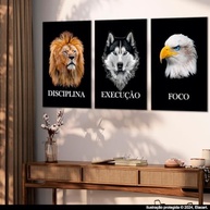 Quadro Decorativo Grande Moderno com Tema Animal para Escritório e Sala - Design Leão, Águia e Lobo - imagem 3
