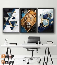 Kit 3 Quadros Decorativos com Tema Selvagem - Leão, Tigre e Onça | Design Colorido e Abstrato para Sala e Quarto - imagem 3