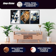 Kit 3 Quadros Decorativos com Tema Selvagem - Leão, Tigre e Onça | Design Colorido e Abstrato para Sala e Quarto - imagem 5