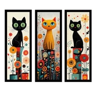 Kit 3 Quadros 18x45 cm - Decoração Moderna com Tema Gatos e Flores em Preto - imagem 2