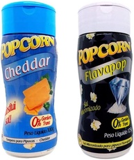 Temperos P/ Pipoca Popcorn Cx 12 Frascos. 6 Cheddar - 6 Flavapop Sal Micronizado Manteiga - imagem 1