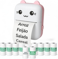 Mini impressora térmica portátil (Rosa) sem fio 200dpi + 10 rolos papel adesivo térmico e 1 rolo comum 57 * 30mm impressão bluetooth para fotos scanners, etiquetas - imagem 1