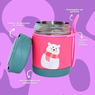 Pote Térmico Infantil Rosa 320ml com Garfo de Bambu - Aço Inox Seguro e Livre de BPA - imagem 5