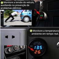 Voltímetro, Termômetro e Carregador USB 3 em 1 para Veículos 12V/24V - imagem 3