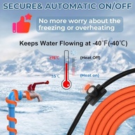Fita de Aquecimento para Tubos de Água - 6 Pés, 7W/Ft, Autocontrolada com Termostato - imagem 3