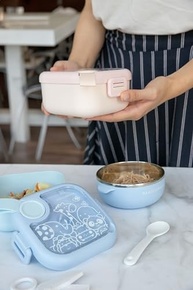 Kit Alimentação Passeio Tigela 2 Estágios + Colher e Tesoura Azul - Marcus & Marcus - imagem 4