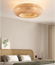 Ventilador de teto E27 com luzes Ventilador de teto de bambu vintage de 50 CM com luz boêmia Lâmpada silenciosa Lustre reversível Luzes de bambu com controle remoto Luzes de teto embutidas p - imagem 5