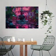 Let That Shit Go Quotes com Arte de Parede Neon Buddha Tropical Rain – Pôster em Tela Rústica Vintage 30x45cm - imagem 5