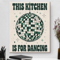 Quadro de Arte Moderno para Cozinha - This Kitchen Is for Dancing - Pôster emoldurado com design retrô disco ball para decoração de parede - imagem 1