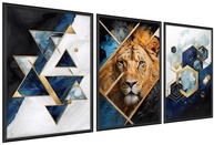 Kit 3 Quadros Decorativos com Tema Selvagem - Leão, Tigre e Onça | Design Colorido e Abstrato para Sala e Quarto - imagem 1
