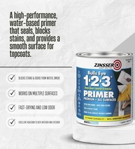 Zinsser Bulls-Eye 1-2-3 Tinta e Selador Acrílico Branco 1 Qt + Kit Rolo Linzer - Bloqueio de Manchas e Aplicação Suave - imagem 3