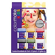Tinta Facial Kids 6 Cores + Pincel e Glitter Colormake 1002 - imagem 1