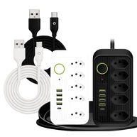 Tomada Inteligente Premium: 5 Tomadas, 4 USB, 1 USB-C + 2 Cabos Tipo-C (Branca) - imagem 1