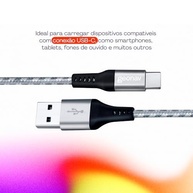 Geonav Cabo USB-C (tipo C) para USB, carregamento rápido, nylon trançado, 1,5MT, UCC06, Cinza/Branco - imagem 3