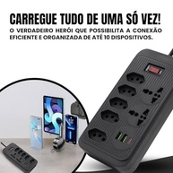 Régua de Energia 5 Tomadas Universais + 3 USB (Tipo C) - 2 Metros 2500W - imagem 3