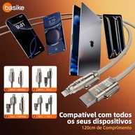 Basike Cabo USB-C 4 em 1, Tipo C Turbo 65W Ultra Rapido Reforçado com Conectores Lightning/Tipo-C/USB-A, Compatível com iPhone, Android, iPad, Tablet e Notebook, 1.2 Metro (Prata, Estilo Tegular) - imagem 3