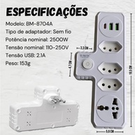 Extensão Universal Portátil 3 Tomadas + 2 USB + 1 Tipo-C: Carregue Tudo em Qualquer Lugar! - imagem 5