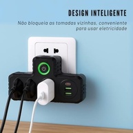 Extensão Elétrica 3 Tomadas + 3 USB (1 Tipo-C) - Régua de Energia Compacta e Adaptador Inteligente para Casa, Escritório e Viagem (Preto) - imagem 3