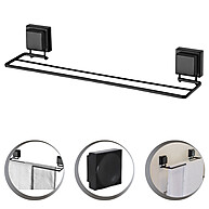 Toalheiro Duplo com Ventosa Preto Fosco – Sem Furo e 100% Aço Carbono - imagem 1