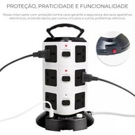 Torre de Tomada Universal 12 Entradas + 3 USB (1 Tipo-C) - Potência Máxima e Segurança para Casa e Escritório - imagem 4