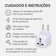 Adaptador Universal Tomada Internacional Bivolt Branco - UK/EU para Brasil - imagem 5
