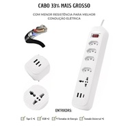 Régua de Tomada Inteligente: 4 Tomadas, 1 Universal, 2 USB + 1 USB-C com Carregamento Rápido e Extensão 2m - imagem 5